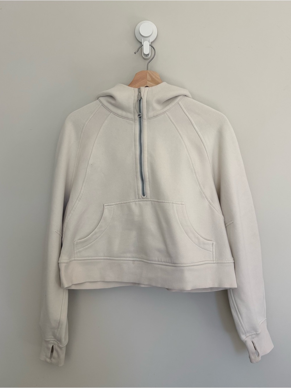 lululemon athletica Scuba Half Zip Cropped Hooded Sweatshirt in Cream